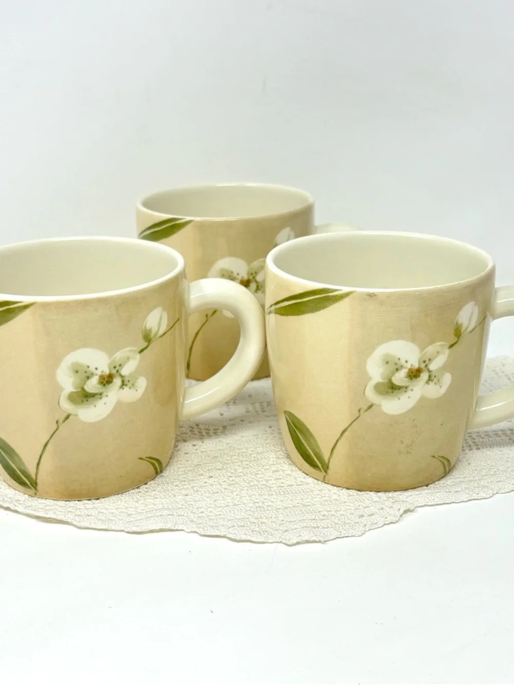 Crate & Barrel Orchid Royal Stafford Made In England Three Coffee Mugs Tea Cups